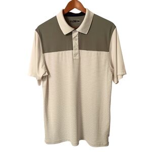 Men's Callaway Golf Polo Shirt Size Large White w/ Green Stripes & Trim